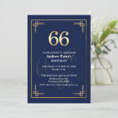 Invitation Elegant Blue Gold 66th Birthday Party (Debout devant)