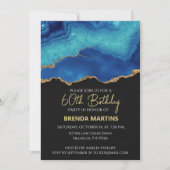 Invitation Elegant Blue Gold Abstract Marble Design (Devant)