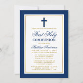 Invitation Elégant Blue Gold First Holy Communion Photo (Devant)