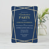 Invitation Elégant Blue Gold Geometry 2025 Graduation Party (Debout devant)