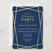 Invitation Elégant Blue Gold Geometry 2025 Graduation Party (Devant)