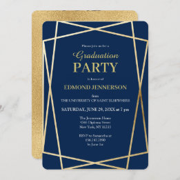 Invitation Elégant Blue Gold Geometry 2025 Graduation Party