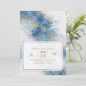 Invitation Elegant Blue Gold Glitter Abstract Flow (Debout devant)