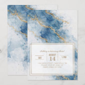 Invitation Elegant Blue Gold Glitter Abstract Flow (Devant / Derrière)
