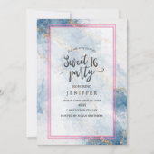 Invitation Elegant Blue Gold Glitter Abstract Flow (Devant)