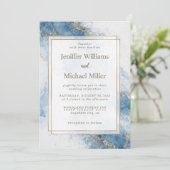 Invitation Elegant Blue Gold Glitter Abstract Flow            (Debout devant)