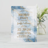 Invitation Elegant Blue Gold Glitter Abstract Flow (Debout devant)