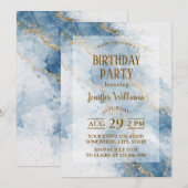 Invitation Elegant Blue Gold Glitter Abstract Flow (Devant / Derrière)