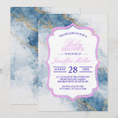 Invitation Elegant Blue Gold Glitter Abstract Flow (Devant / Derrière)