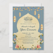 Invitation Elegant Blue Gold Lanterns & Floral Arch Iftar (Devant)