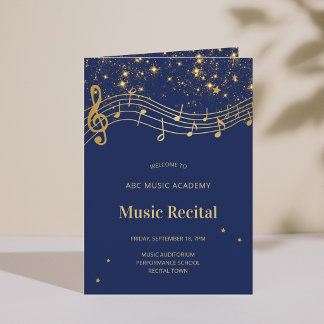Invitation Elegant Blue Gold Music Recital Program
