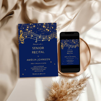 Invitation Elegant Blue Gold Music Senior Recital