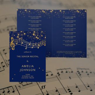 Invitation Elegant Blue Gold Music Senior Recital Program