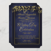 Invitation Elégant Blue & Gold Parties scintillant de mariage (Devant / Derrière)
