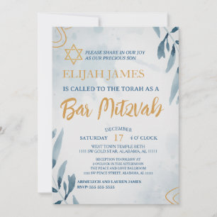 Invitation Elégant Blue Gold Star moderne de David Bar Mitzva