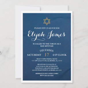 Invitation Elégant Blue Gold Star moderne de David Bar Mitzva