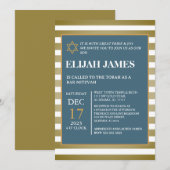 Invitation Elégant Blue Gold Star moderne de David Bar Mitzva (Devant / Derrière)