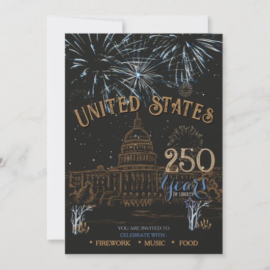Invitation Elegant Blue & Gold US 250 Capitol (Devant)