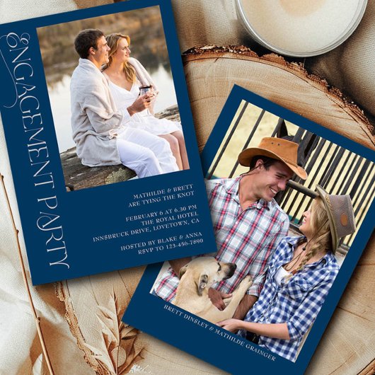 Invitation Elegant Blue Grey 2 Photo Party