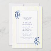 Invitation Elegant Blue Hand Drawn Lemon Amalfi Bridal Shower (Devant)