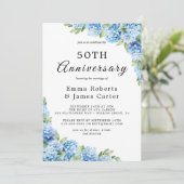Invitation Elégant Blue Hydrangea 50e anniversaire de Mariage (Debout devant)