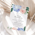 Invitation Elégant Blue Hydrangea 50e anniversaire de Mariage<br><div class="desc">Cette élégante invitation à l'anniversaire du 50e mariage de l'hydrangée bleue est parfaite pour une fête d'anniversaire de printemps ou d'été. Le design floral classique est composé d'hydrangées bleu poudre douce,  agrémentées de fleurs roses neutres et de feuilles verts.</div>