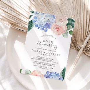 Invitation Elégant Blue Hydrangea 50e anniversaire de Mariage