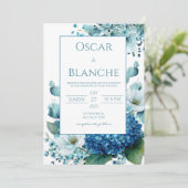 Invitation Elegant Blue Hydrangea Anemone Watercolor Wedding (Debout devant)