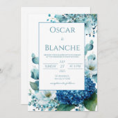 Invitation Elegant Blue Hydrangea Anemone Watercolor Wedding (Devant / Derrière)