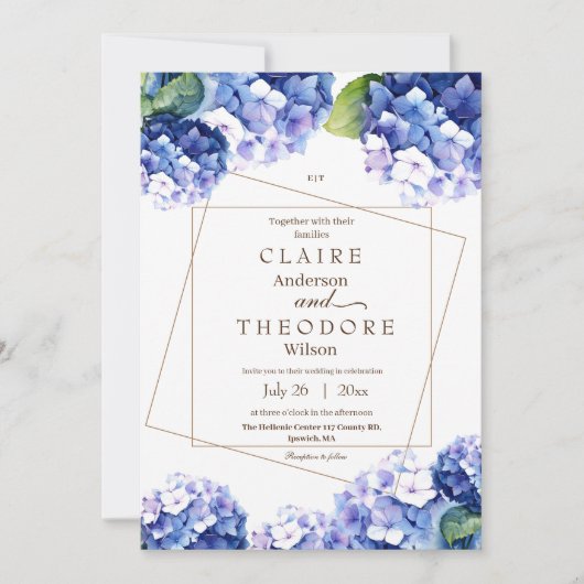 Invitation Elégant Blue Hydrangea Beau Mariage Floral (Devant)