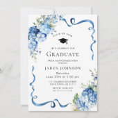 Invitation Elégant Blue Hydrangea Bow Photo Party Graduation (Devant)