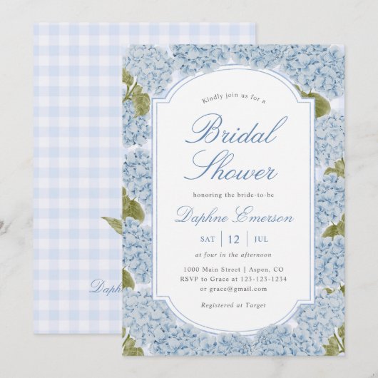 Invitation Elegant Blue Hydrangea Bridal Shower (Devant / Derrière)