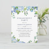 Invitation Élégant Blue Hydrangea Floral ENGAGEMENT PARTY (Debout devant)