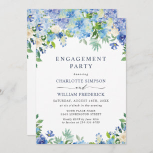 Invitation Élégant Blue Hydrangea Floral ENGAGEMENT PARTY