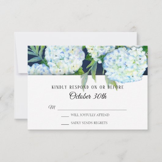 Invitation Elégant Blue Hydrangea Floral Navy Mariage RSVP (Devant)