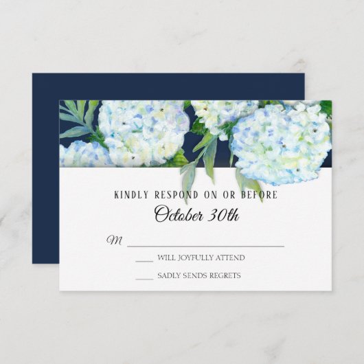 Invitation Elégant Blue Hydrangea Floral Navy Mariage RSVP (Devant / Derrière)