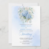 Invitation Elegant Blue Hydrangea Gold Script Wedding Invite (Devant)