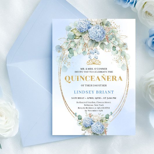Invitation Elegant Blue Hydrangea Greenery Quince Invite