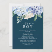 Invitation Elégant Blue Hydrangea Navy C'est un Baby shower g (Devant)