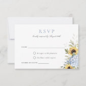 Invitation Elégant Blue Hydrangea Sunflowers Mariage RSVP (Devant)