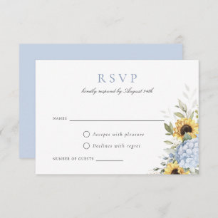 Invitation Elégant Blue Hydrangea Sunflowers Mariage RSVP
