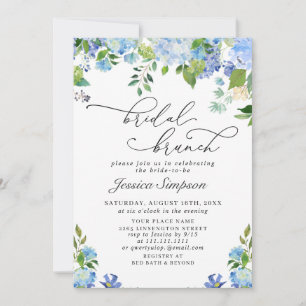 Invitation Elégant Blue Hydrangea Watercolor Brunch nuptial