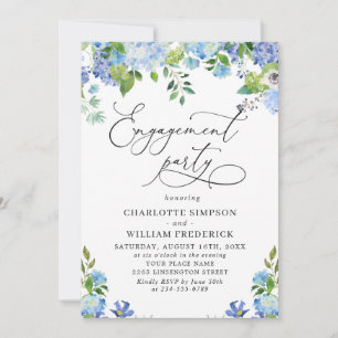Invitation Elégant Blue Hydrangea Watercolor ENGAGEMENT PARTI