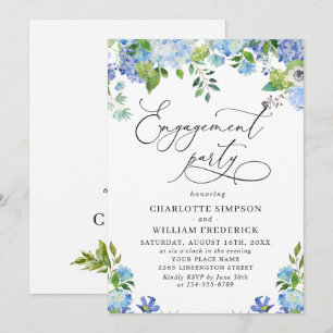 Invitation Elégant Blue Hydrangea Watercolor ENGAGEMENT PARTI