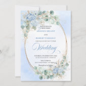 Invitation Elegant Blue Hydrangea Wheat Gold Oval Wedding   (Devant)