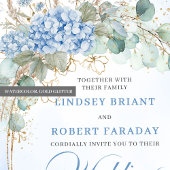 Invitation Elegant Blue Hydrangea Wheat Gold Oval Wedding  