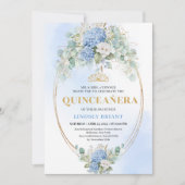 Invitation Elegant Blue Hydrangeas Gold 15th Birthday Invites (Devant)