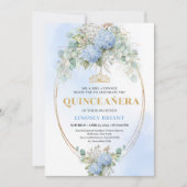 Invitation Elegant Blue Hydrangeas Gold Quinceañera Invite (Devant)