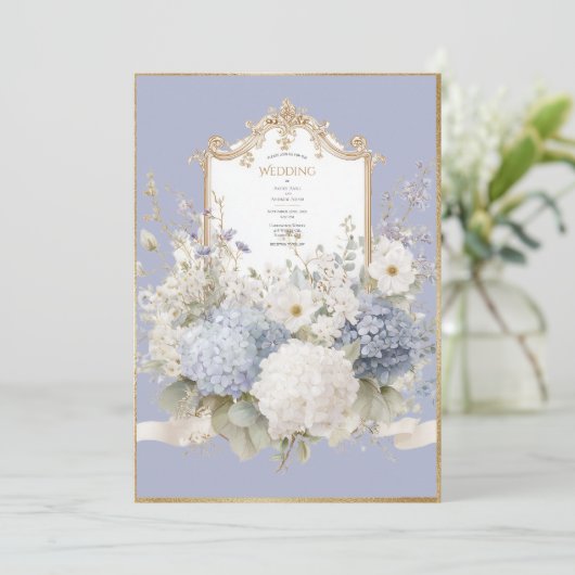 Invitation Elegant Blue Hydrangeas Lavender Vintage Wedding (Debout devant)