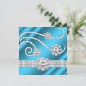 Invitation Elégant Blue Jewel Diamants Argent Anniversaire (Debout devant)